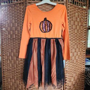 Cat & Jack Girls Halloween Sequin Pumpkin Dress - Size Large 10-12 - NWT